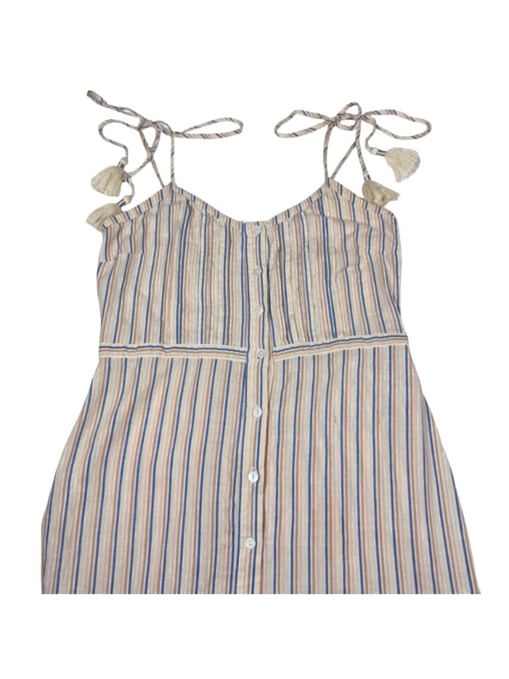 Veronica Beard Striped Cotton Lurex Tiered Maxi Dress Button Front XS Tassels - Picture 10 of 16